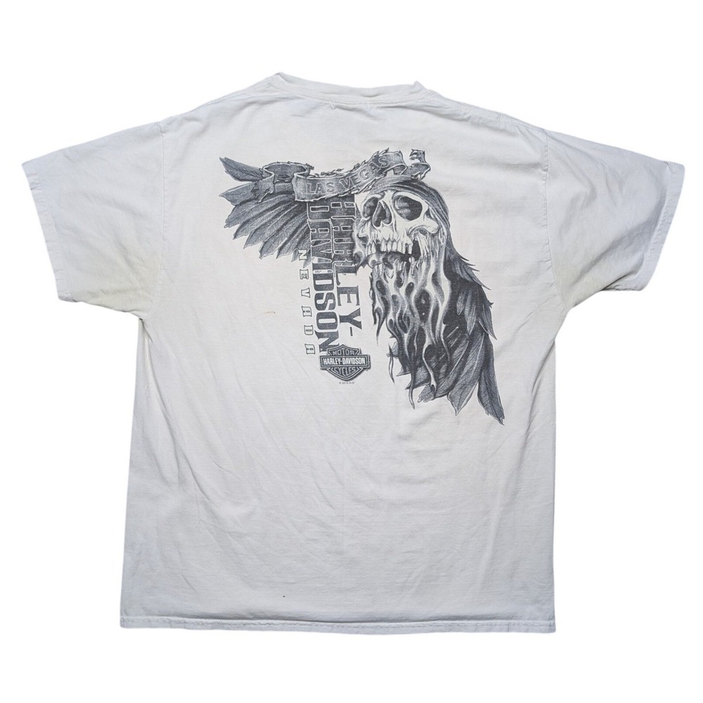 Harley Davidson Large White Short Sleeve Graphic Tee Shirt‎ Skull Wing As Is